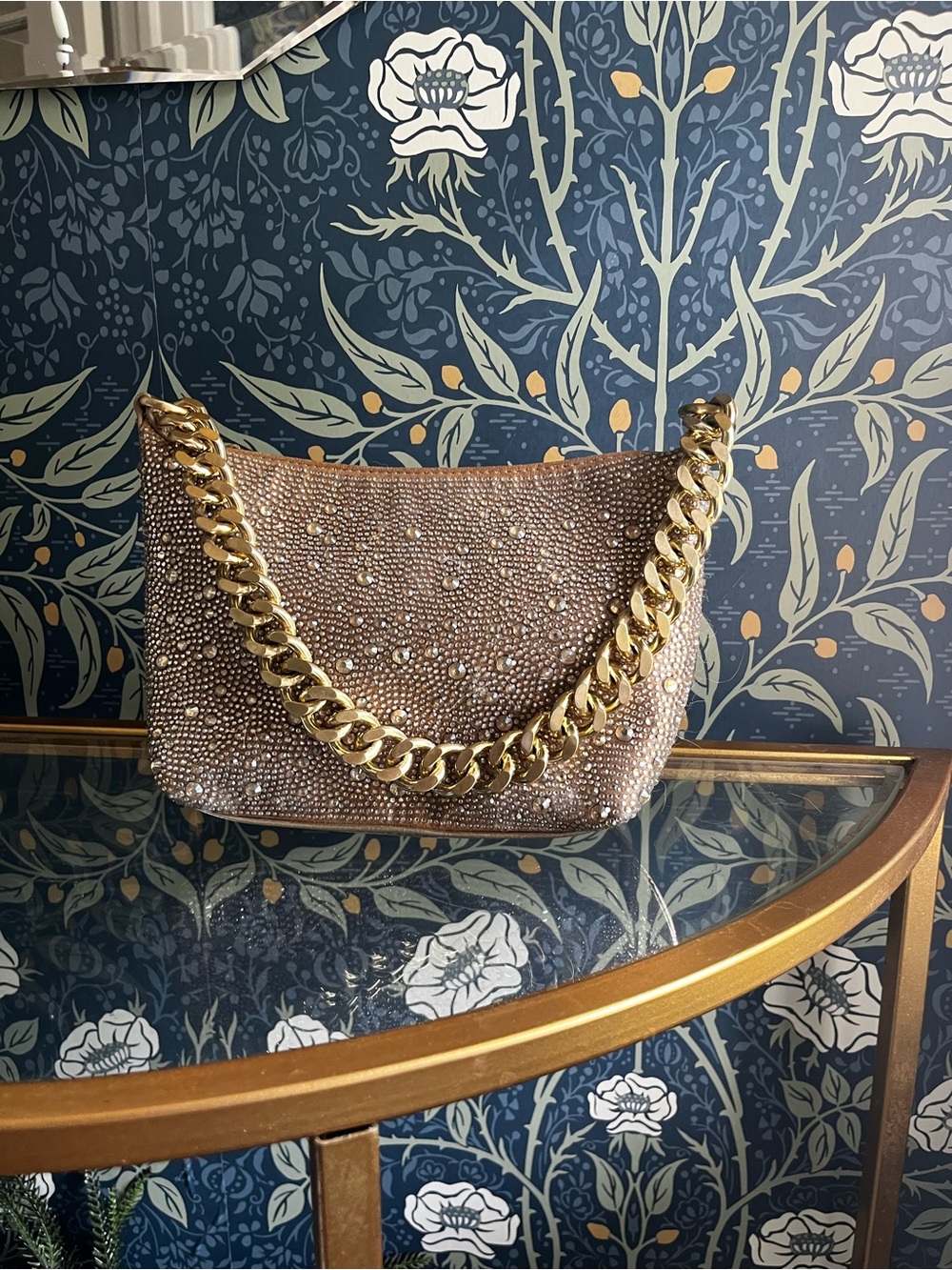 Betsey Johnson rose gold crystal shoulder bag with gold chain